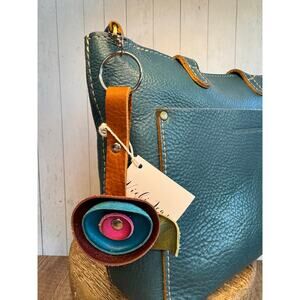 Genuine Leather Purse Charm Brown Blue Pink Keychain Bag Charm Womens Accessory